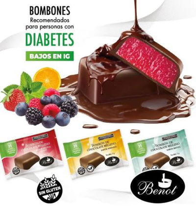 Bombones rellenos BENOT dietéticos 17 gr sabores vs.