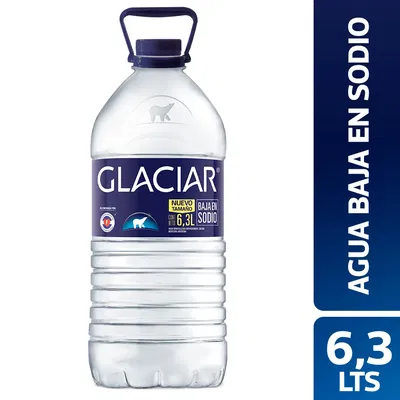 Agua mineralizada sin gas Glaciar bajo sodio bidón 6,3 lts. 