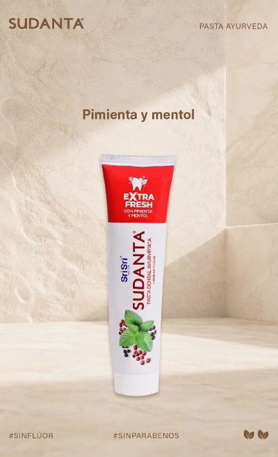 Pasta dental Extra fresh, pimienta y mentol - SUDANTA Libre de flúor 200 GR