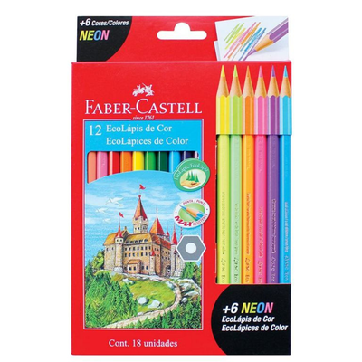 LAPICES DE COLORES FABER-CASTELL X 12 LARGOS + NEON