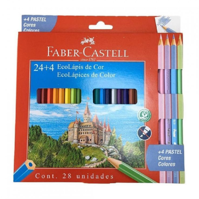 LAPICES DE COLORES FABER CASTELL X 24 LARGOS + 4 PASTEL