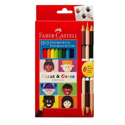 LAPICES DE COLORES FABER-CASTELL X 12 LARGOS CARAS Y COLORES + 3 BICOLOR