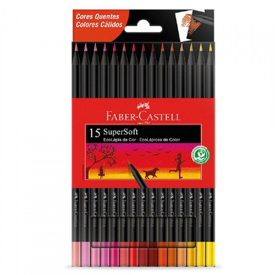 LAPICES DE COLORES FABER CASTELL X 15 SUPER SOFT TONOS CALIDOS