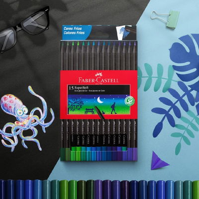 LAPICES DE COLORES FABER CASTELL X 15 SUPER SOFT TONOS FRIOS