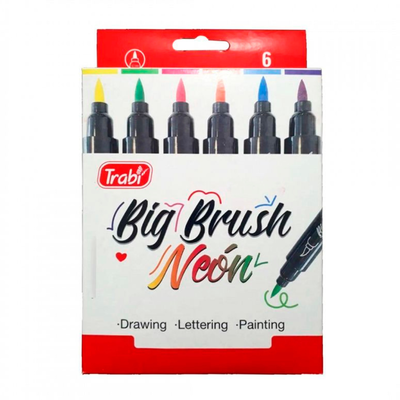 MARCADOR TRABI BIG BRUSH NEON PUNTA PINCEL BLISTER X 6 COLORES