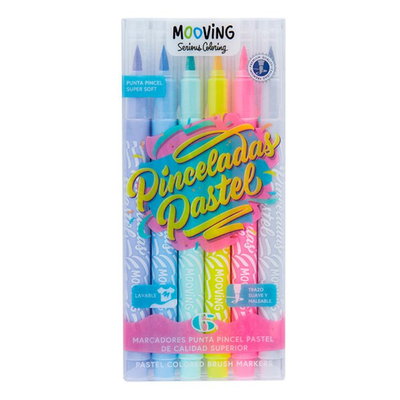 MARCADOR MOOVING PUNTA PINCEL PASTEL BLISTER X 6 COLORES