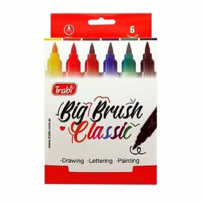 MARCADOR TRABI BIG BRUSH PUNTA PINCEL BLISTER X 6 COLORES