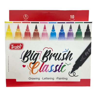 MARCADOR TRABI BIG BRUSH PUNTA PINCEL BLISTER X 10 COLORES