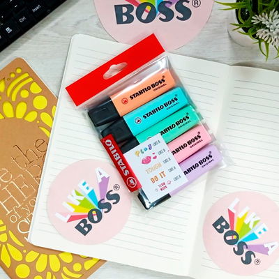 RESALTADORES STABILO BOSS PASTEL X5U + STICKER LIKE