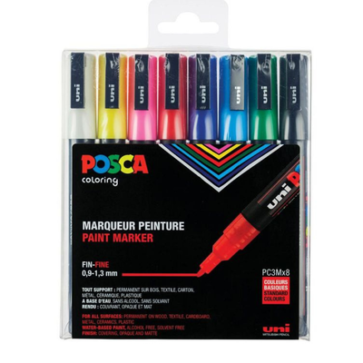 MARCADOR UNI POSCA PC-3M ESTUCHE X8 COLORES BASED