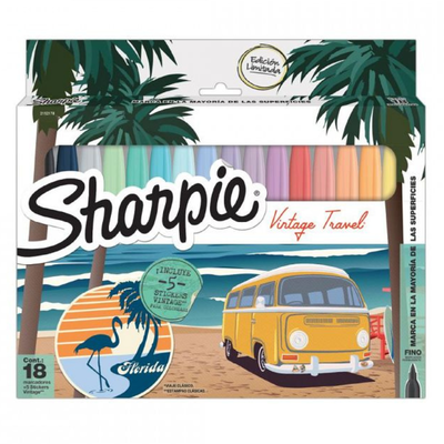 MARCADOR SHARPIE VINTAGE FINOS BLISTER X 18 COLORES + STICKERS