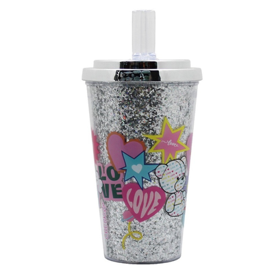 VASO CRESKO CON BOQUILLA GLITTER 450 ML CORAZONES LOVE