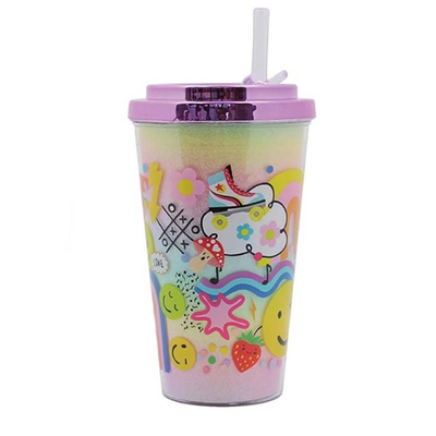 VASO CRESKO CON BOQUILLA GLITTER 450 ML SMILE