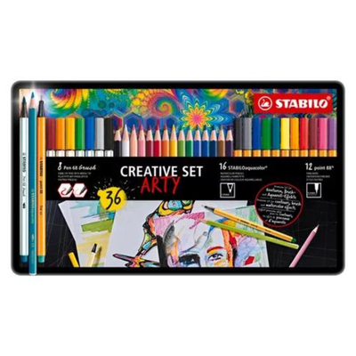 LATA STABILO ARTY PEN BRUSH + AQUACOLOR + POINT 88 X 36 UNID.