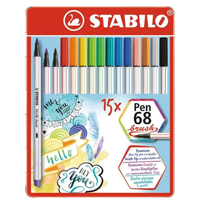 MARCADOR STABILO PEN 68 BRUSH ESTUCHE X 15 LATA