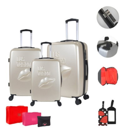 SET DE VALIJAS LAS OREIRO X3 28 24 20 KISS DORADO