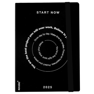 AGENDA 2025 MOOVING 15X21CM BLACK ENCUDERNADA DIARIA