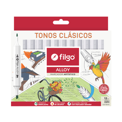 MARCADOR FILGO DOBLE PUNTA ALLOY X 12 CLASICOS