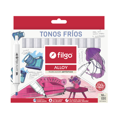 MARCADOR FILGO DOBLE PUNTA ALLOY X 12 TONOS FRIOS