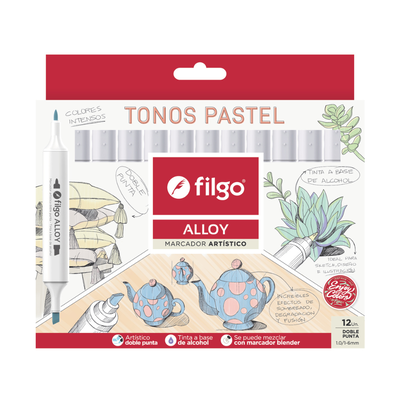 MARCADOR FILGO DOBLE PUNTA ALLOY X 12 TONOS PASTEL