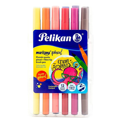 MARCADOR PELIKAN MARKANA PUNTA PINCEL BLISTER X 12 COLORES