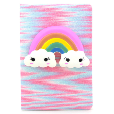 CUADERNO CON SQUEEZY ARCOIRIS TRENDY BRILLO