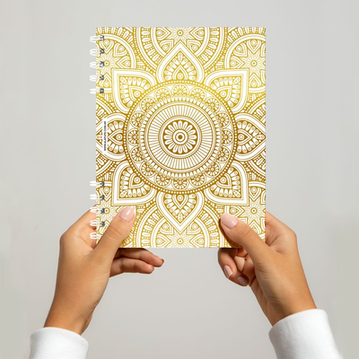 CUADERNO A5 ESPIRALADO 80 HOJAS LISAS MANDALA DORADO A LA PUPE