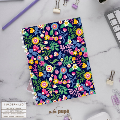 CUADERNO A5 ESPIRALADO 80 HOJAS RAYADAS FLOREADO 5 A LA PUPE