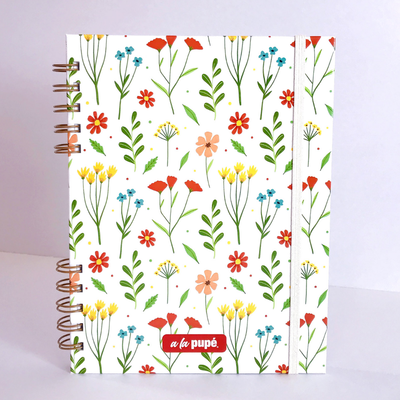 CUADERNO A5 ESPIRALADO 80 HOJAS RAYADAS FLOREADO 6.1 A LA PUPE