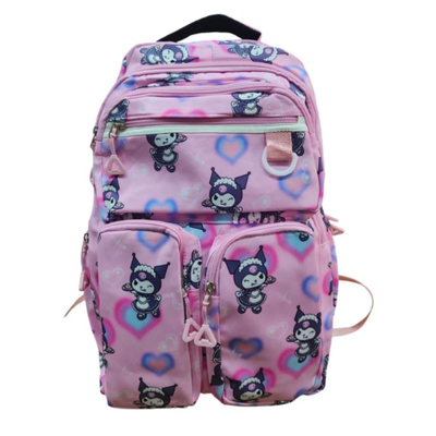 MOCHILA KUROMI CON BOLSILLOS ROSA 18"