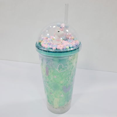 VASO UNICORNIO GEL CON CONFETI Y LUZ VERDE PASTEL