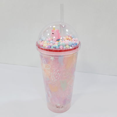 VASO UNICORNIO GEL CON CONFETI Y LUZ ROSA