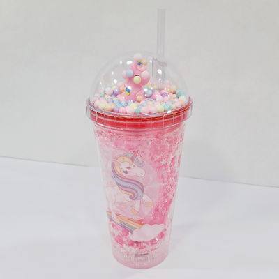 VASO UNICORNIO GEL CON CONFETI Y LUZ FUCSIA