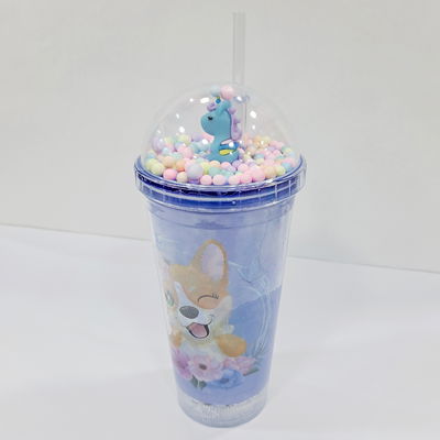 VASO UNICORNIO GEL CON CONFETI Y LUZ AZUL