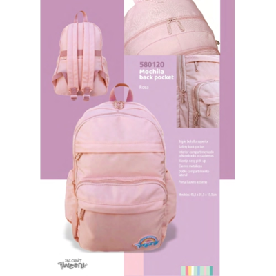 MOCHILA TWEENY POLYESTER 18" ROSA