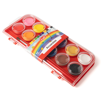ACUARELA TRABI TAPA CRISTAL X 12 COLORES + PINCEL