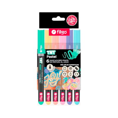 MARCADOR FILGO PINTURA AL AGUA PUNTA PINCEL TNT PASTEL X6 UNIDADES