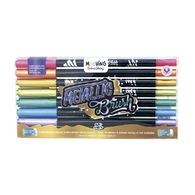 MARCADOR PINCEL MOOVING DOBLE PUNTA METALICOS X8 U