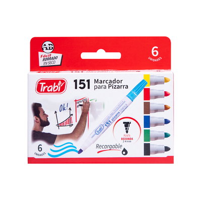 MARCADORES PARA PIZARRA 151 TRABI FINOS X6 COLORES