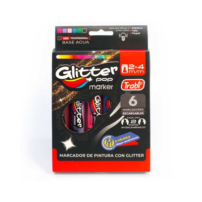 SET DE MARCADOR GLITTER POP TRABI X6 U