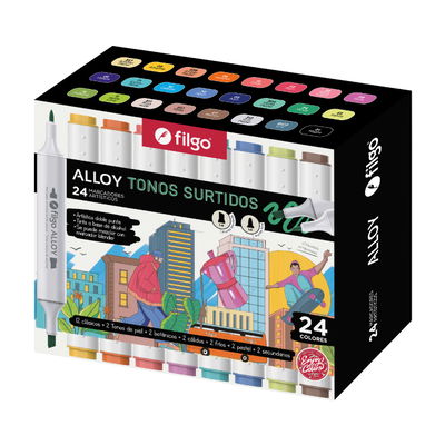 SET MARCADORES FILGO ALLOY DOBLE PUNTA X24 TONOS SURTIDOS