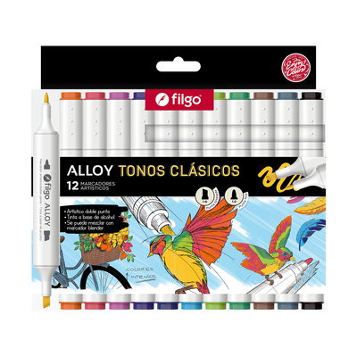 MARCADOR FILGO DOBLE PUNTA ALLOY X 12 CLASICOS
