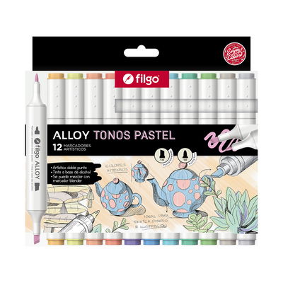 MARCADOR FILGO DOBLE PUNTA ALLOY X 12 TONOS PASTEL