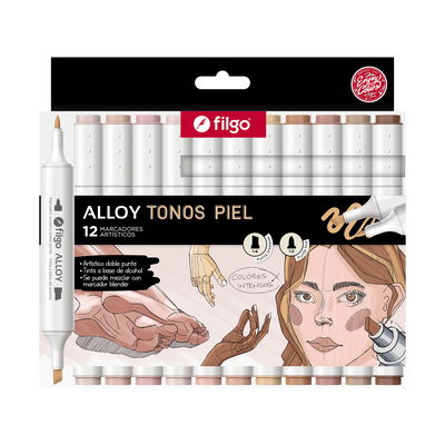 MARCADOR FILGO DOBLE PUNTA ALLOY X 12 TONOS DE PIEL
