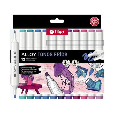 MARCADOR FILGO DOBLE PUNTA ALLOY X 12 TONOS FRIOS