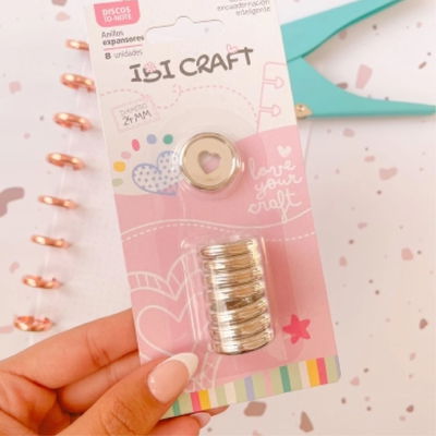 8 DISCOS IBICRAFT DE EXPANSION DE 24 MM CORAZON PLATEADO