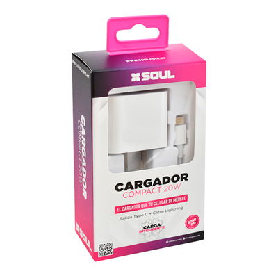 CARGADOR SOUL COMPACT 20W CON CABLE TIPO C A LIGHTNING