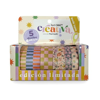 WASHI TAPE IBICRAFT 5 ROLLOS 4MTS CREATIVA