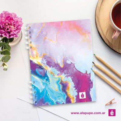 CUADERNO A5 80 HS LISAS 90 GRS MARMOL COLOR A LA PUPE