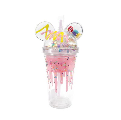 VASO TRENDY 450 ML TRANSPARENTE CON OREJITAS ROSA
